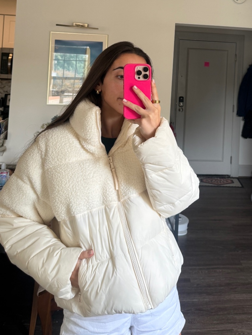 Old Navy Cream Sherpa Puffer Hybrid Jacket Size Medium